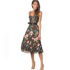 Dress the Population Floral Midi Dress - Black and Multicolor